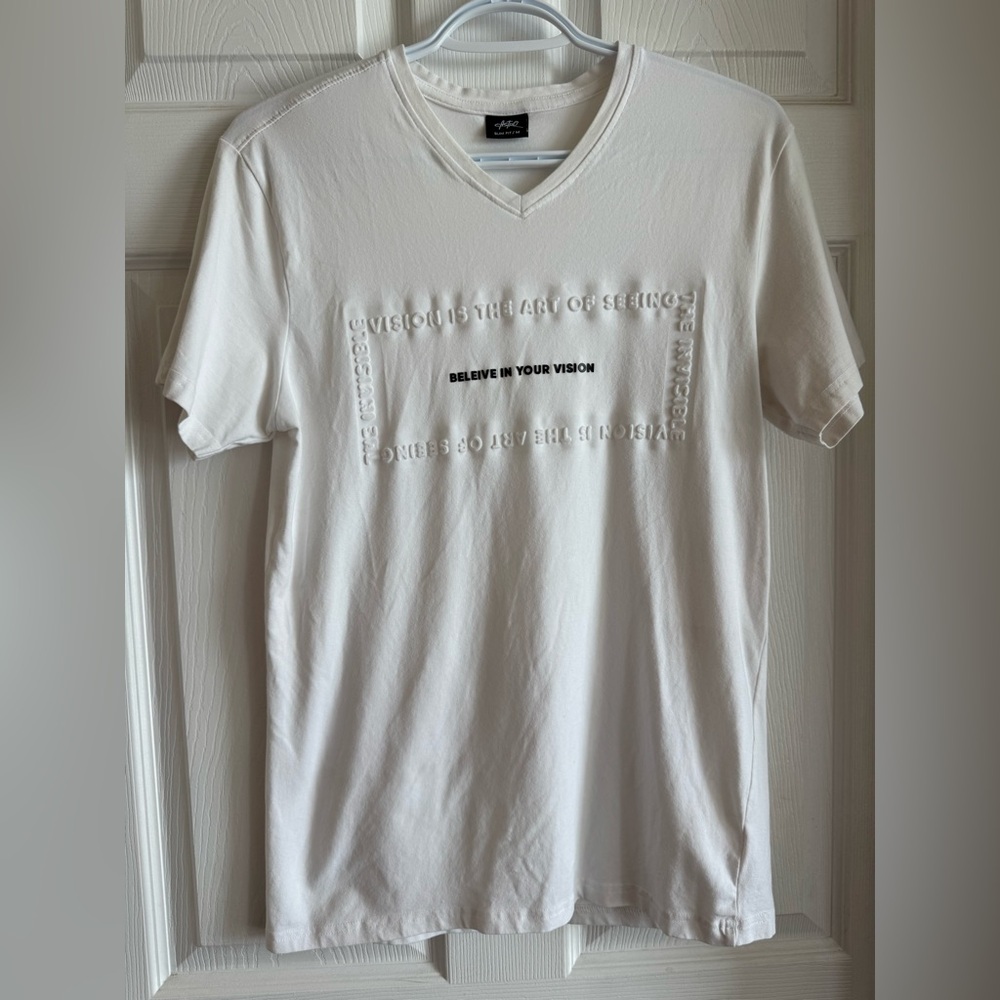 Astro White Short Sleeve Tee with Minimalist Letter Embossed Print Design